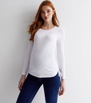 New Look Maternity White Ribbed Ruched Side Long Sleeve Top